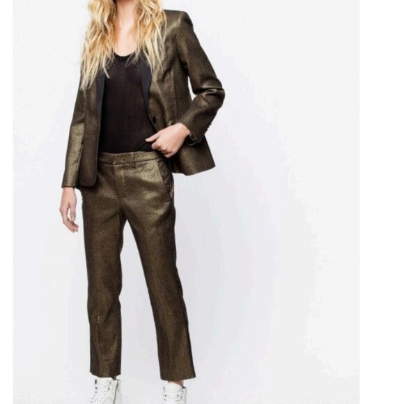 Zadig & Voltaire Posh Bronze Pants Metallic Gold Sz FR 34/US XS - Picture 1 of 11